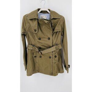 American Eagle Belted Short Trench Coat Size Medium Tan Pinstripe Lining